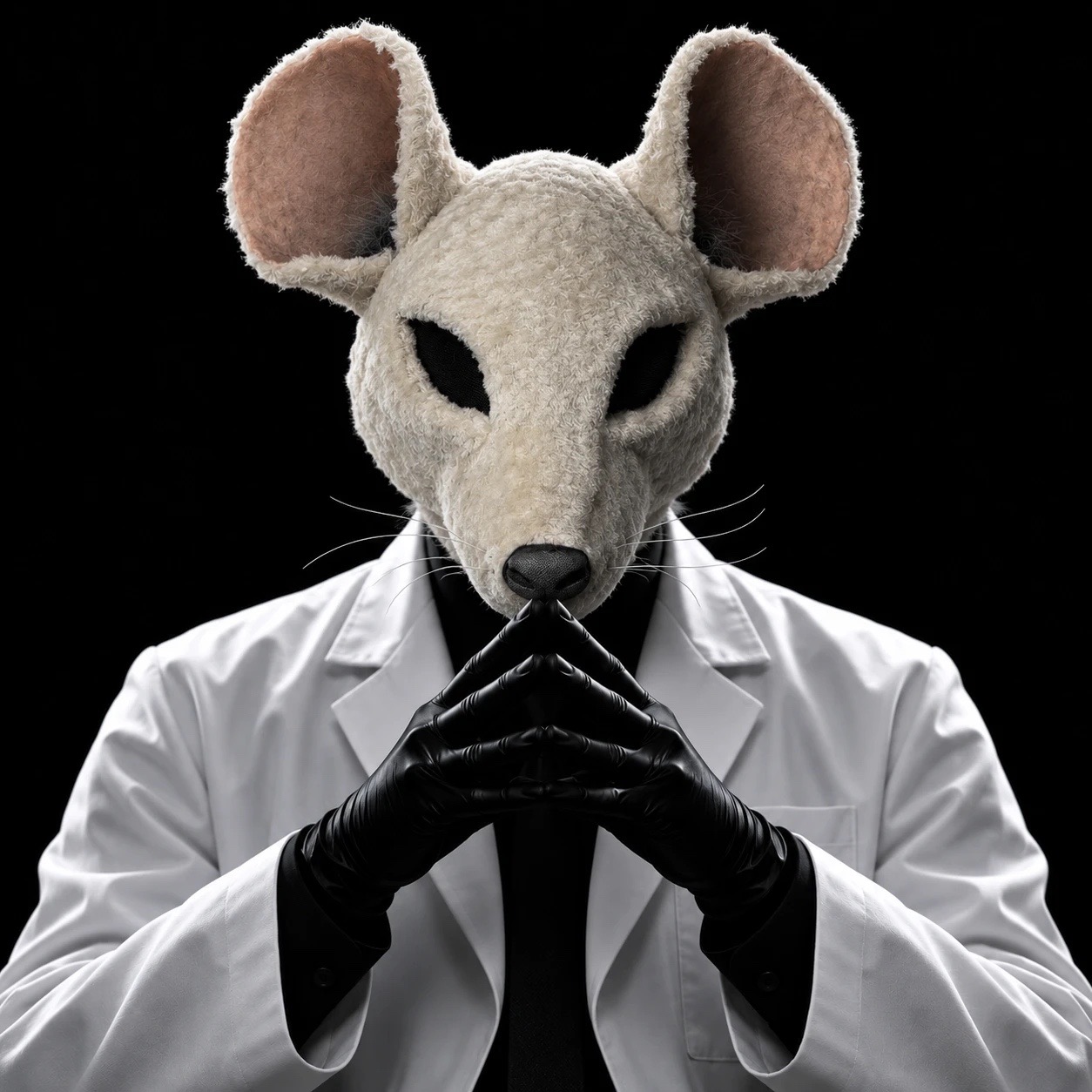 The Lab Rat in a white laboratory coat, hands steepled